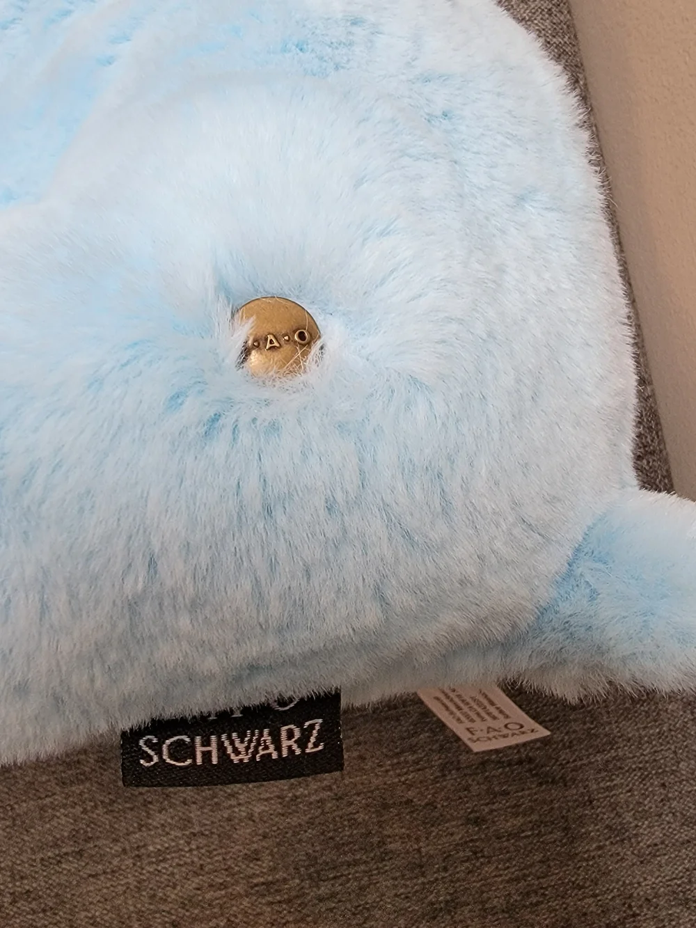 FAO Schwarz Light Blue and White Plush Puppy with Bunny Ears